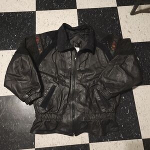 Vintage Georgio Ferrini Leather Embroidered Bomber Jacket